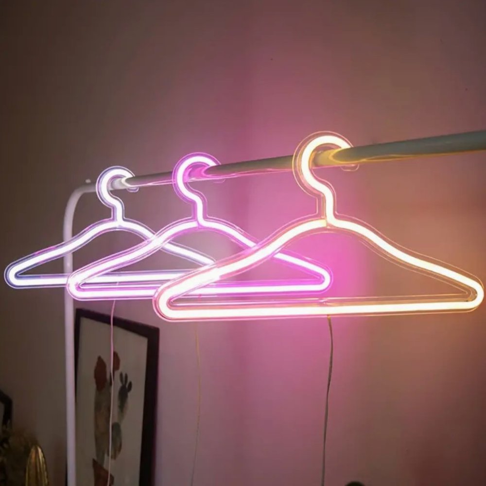 NIB Large LED Neon Coat Hanger Neon Light - White